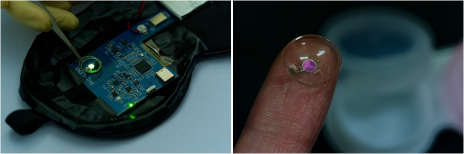 Professor Seunghyup Yoo’s Team Develops World’s First OLED Contact Lens for On-Eye Electroretinography 4 3. 콘택트렌즈 샘플 무선구동 시연900jpg side