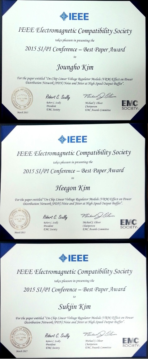 김정호 교수, 동 연구실 김희곤•김석진 박사과정 2015 IEEE Best Paper Award 수상